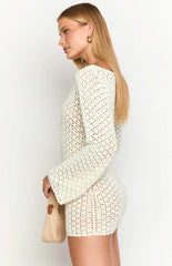 Rhi Cream Crochet Long Sleeve Mini Dress