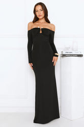 Gilded Nightfall Off Shoulder Maxi Dress Black