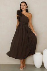 Find Out One Shoulder Midi Dress Brown