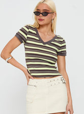 V Neck Multi-print Top