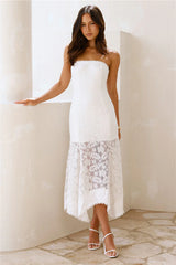 Luxe Petal Lace Strapless Maxi Dress White