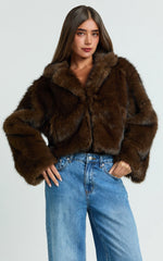 Oversized Crop Faux Fur Coat in Brown