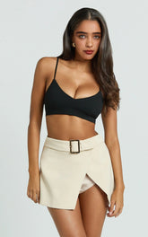 Tessa Skort - Low Rise Belted Skort in Beige
