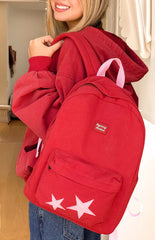 Pink Star Burgundy Backpack