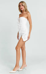 White Mini Strapless Plunge Bodycon Dress with Leg Split
