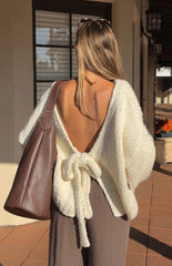 Holiday Cream Tie Up Knit Cardigan