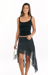 Khalea Black Polka Dot Hanky Hem Midi Skirt