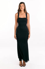 Amberley Black Mesh Formal Maxi Dress
