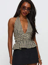 Brown/Black Check Halter Neck Top
