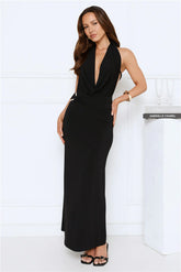 Silk Essence Halter Maxi Dress Black