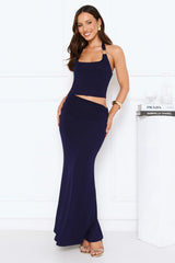 Elegant Edge Halter Maxi Dress Navy