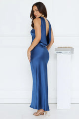 Precious Pearl Satin Maxi Dress Navy