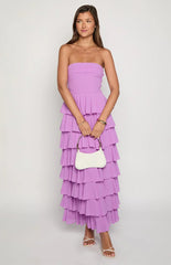 Kim Magenta Strapless Ruffle Maxi Dress