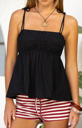 Solei Black Ruched Tie Strap Top