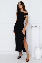 Moves With You Off Shoulder Mesh Maxi Dress Black