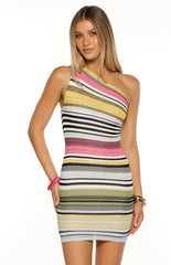 Benzi Multi Sparkle Stripe One Shoulder Mini Dress