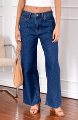 She's Yours Dark Wash Denim Wide Leg Boyfriend Jeans