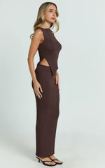 Klarisse Two Piece Set - Asym Top and Maxi Skirt Set in Chocolate