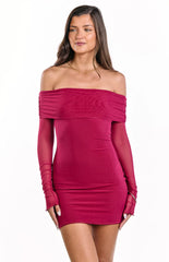 Kofi Wine Long Sleeve Mini Dress