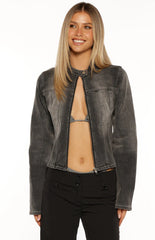 Corey Black Washed Denim Biker Jacket