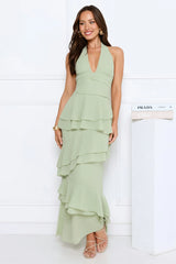 Power Glow Halter Maxi Dress Sage