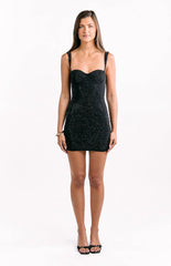 Tegan Black Rhinestone Party Mini Dress