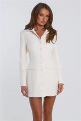 Preppy Perfection Long Sleeve Tailored Mini Dress Cream