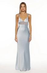 Ava Light Blue Satin Formal Maxi Dress