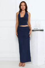 Girl Moods Mesh Halter Maxi Dress Navy