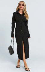 Black Slim Shirt Midi Dress