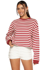So Breezy Burgundy Stripe Long Sleeve Top