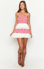 Rosealie Red And White Strapless Mini Dress