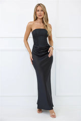 Dressed To Dazzle Strapless Satin Maxi Dress Black
