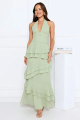 Power Glow Halter Maxi Dress Sage