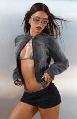 Corey Black Washed Denim Biker Jacket