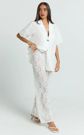White Two-Piece Set: Relaxed Shirt and Lace Pants