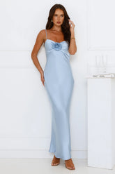Ultimate Style Satin Maxi Dress Blue