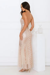 Shimmer District Sequin Strapless Maxi Dress Gold