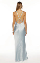 Ava Light Blue Satin Formal Maxi Dress