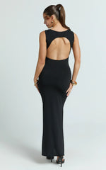 Black Jersey Scoop Neck Open Back Bodycon Maxi Dress