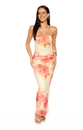 Imogen Yellow and Pink Floral Print Maxi Dress