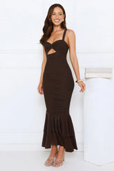 Glitter Kiss Mesh Maxi Dress Brown