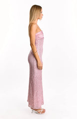 Alliana Pink Sequin Strapless Formal Maxi Dress