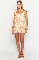 Joyce Yellow Bloom Chiffon Mini Dress