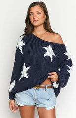 Delvey Navy Star Chunky Knit Sweater