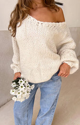 Delvey Cream Chunky Knit Sweater