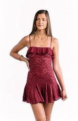 Celeste Wine Lace Party Mini Dress