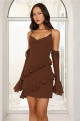 Catch A Vibe Long Sleeve Mini Dress Brown