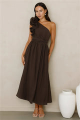 Find Out One Shoulder Midi Dress Brown