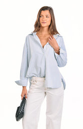 Lola Blue Stripe Embroidered Button Up Shirt